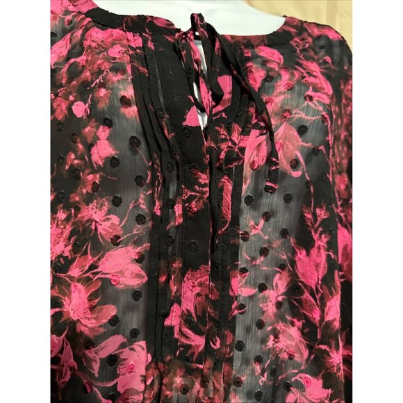 TORRID Black Chiffon Pink Floral Clip Dot Resort Button Front Blouse Top Size 4X - Picture 2 of 5